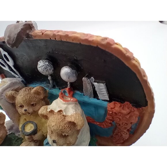 Teddy Bear Family in Sewing Basket Scene Knick Knack Vintage 3.25 Crafting Gift - Picture 12 of 16